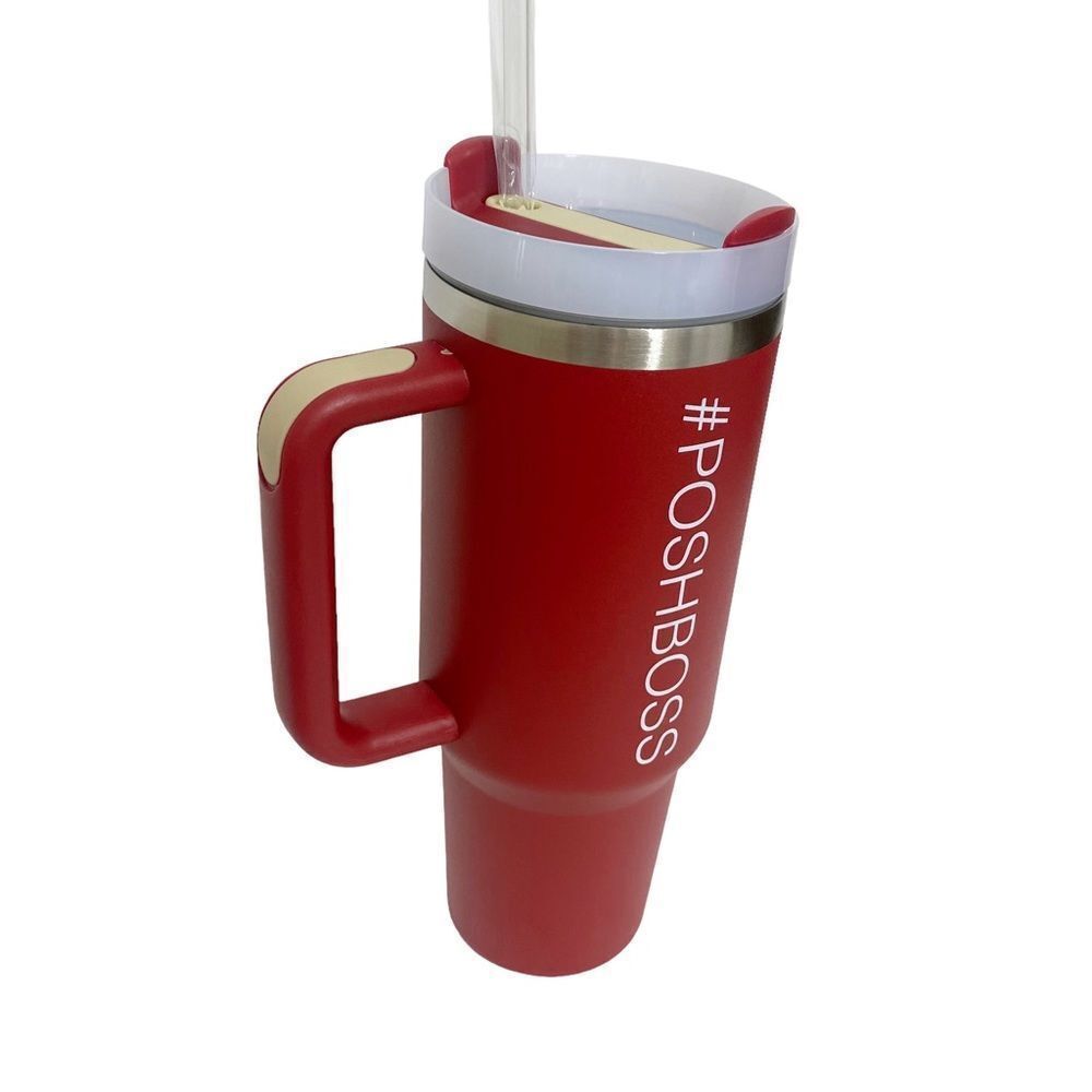 POSHBOSS Stanley-like Steel Tumbler Cup Thermos With Handle & Straw Red Poshswag